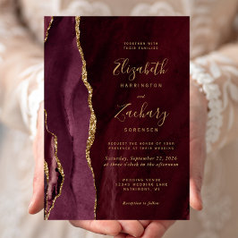Burgundy Guld Agate Bröllop Inbjudningar