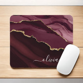 Burgundy Guld Agate Geode Guld Monogram Musmatta