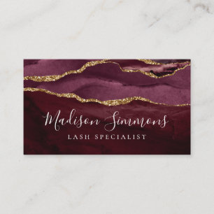 Burgundy Guld Agate Geode Monogram Girly-skript Visitkort