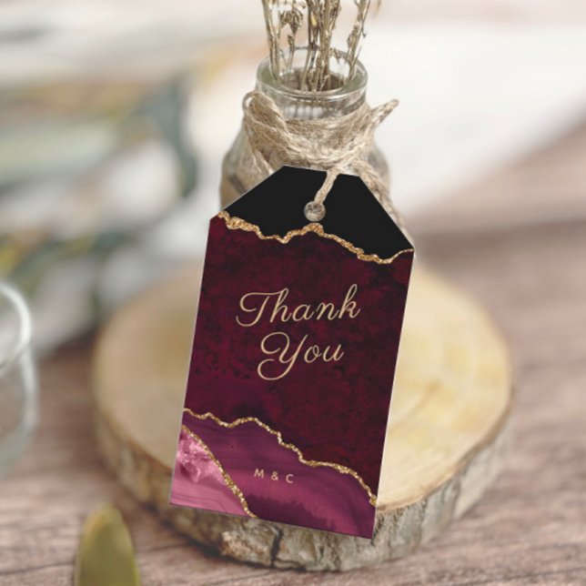 Burgundy Guld Agate Geode Tack Presentetikett (Skapare uppladdad)