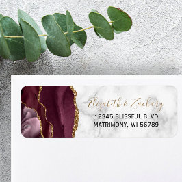 Burgundy Guld Agate Marble Return Address Label Returadress Etikett