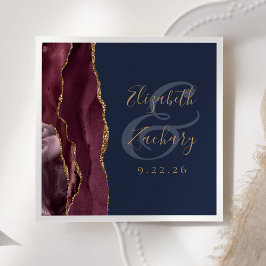 Burgundy Guld Agate Navy Blue Bröllop Pappersservett