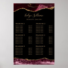 Burgundy Guld Agate Pris List Poster