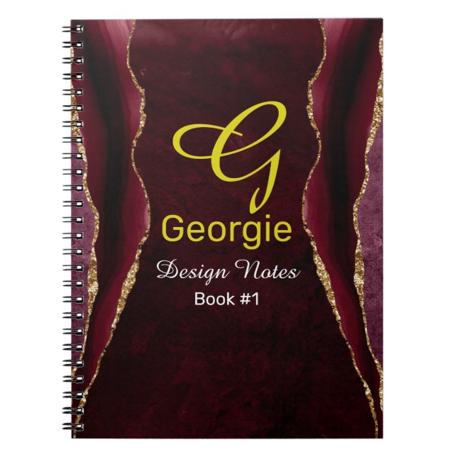 Burgundy & Guld Agate Watercolor Notebook Anteckningsbok (Framsidan)