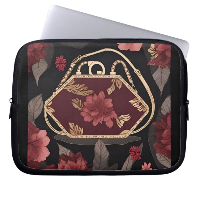 Burgundy Guld AI art Laptop Fodral (Framsidan)