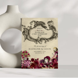 Burgundy Guld Alice i Wonderland Bröllop Spara Datumet