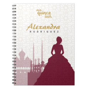 Burgundy & Guld Arabian Quinceañera Notebook Anteckningsbok
