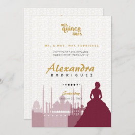 Burgundy & Guld Arabian Quinceañera Photo Inbjudningar