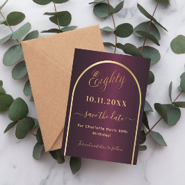 Burgundy guld arch 80-årsdag spara datumet