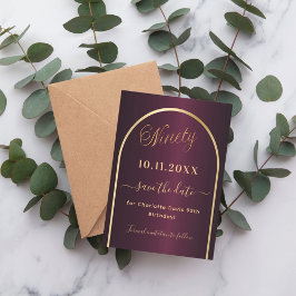 Burgundy guld arch 90:e födelsedag spara datumet