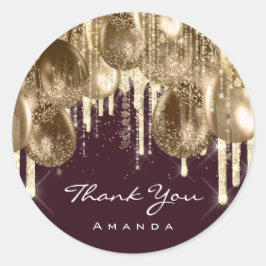 Burgundy GULD-årsdagen GLITTER BALLONS DRIP Runt Klistermärke