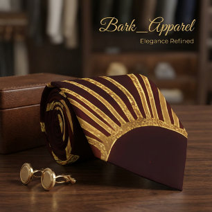 Burgundy & Guld Art Deco Geometriskt Mönster Forme Slips