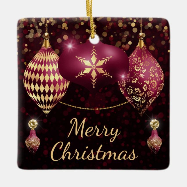 Burgundy & Guld Baubles God jul Julgransprydnad Keramik (Framsida)
