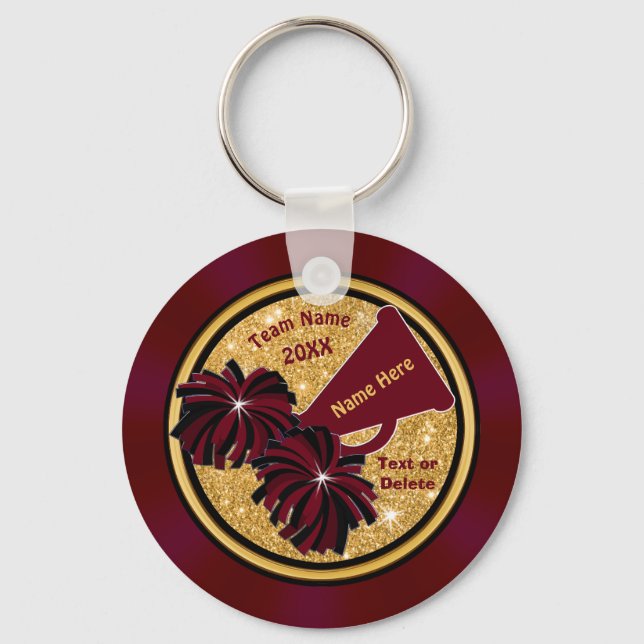 Burgundy Guld Black Cheer Keychains, Personlig Nyckelring (Framsida)