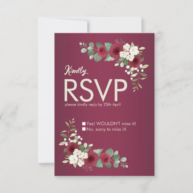 Burgundy Guld Blommig Höst Vinter Trädgård Bröllop OSA Kort (Framsida)