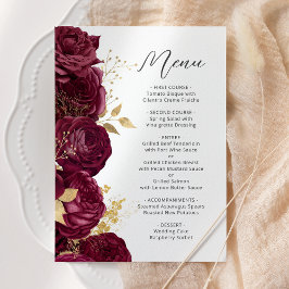 Burgundy Guld Blommig Script Bröllop Meny