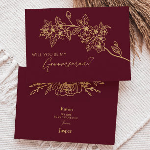 Burgundy Guld Blommigt Bröllop Groomsman Frieri Inbjudningar