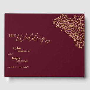 Burgundy Guld Blommigt Bröllop Guest Bok