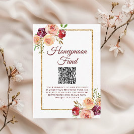 Burgundy Guld Blommigt Bröllop Honeymoon-fonden Tilläggskort