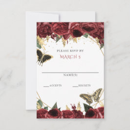Burgundy Guld Blommigt Butterflies Quinceanera OSA Kort
