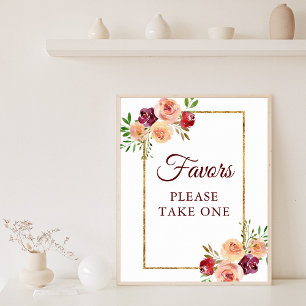 Burgundy Guld Blommigt Chic höstbröllop favoriter Poster