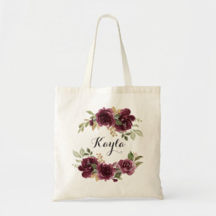 Burgundy Guld Blommigt Foliage Greenery Personlig Tygkasse