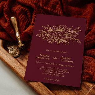 Burgundy Guld Blommigt Formal bröllopsinbjudan Inbjudningar