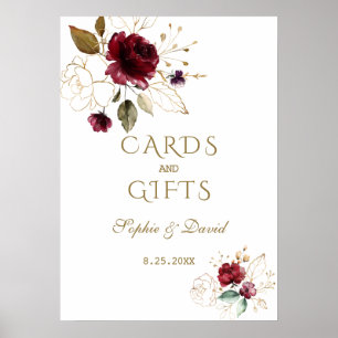 Burgundy Guld Blommigt-kort och gåvor Bröllop Poster