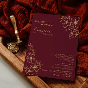 Burgundy Guld Blommigt Möhippa Lingerie Shower Inbjudningar