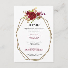 Burgundy  Guld Blommigt Monogram Bröllop Tilläggskort