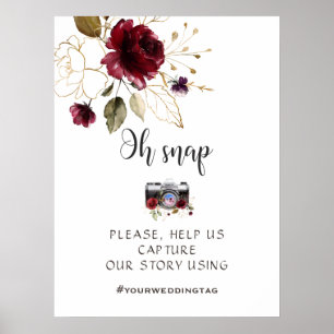 Burgundy Guld Blommigt Oh Snap Instagram Sign Poster