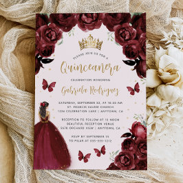 Burgundy Guld Blommigt Princess Quinceañera Inbjudningar