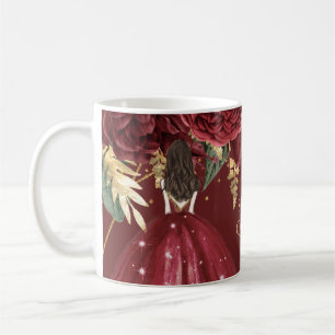 Burgundy Guld Blommigt Princess Quinceanera Kaffemugg