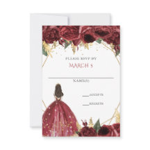 Burgundy Guld Blommigt Princess Quinceanera