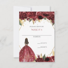 Burgundy Guld Blommigt Princess Quinceanera OSA Kort