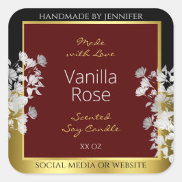 Burgundy Guld Blommigt-produktetiketter Silver Flo Fyrkantigt Klistermärke