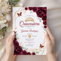 Burgundy Guld Blommigt Quinceanera