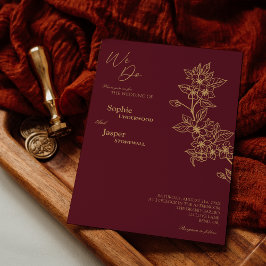 Burgundy Guld Blommigt Vi bjuder in till bröllop Inbjudningar