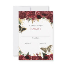 Burgundy Guld Blommor Fjärilar Quinceanera 