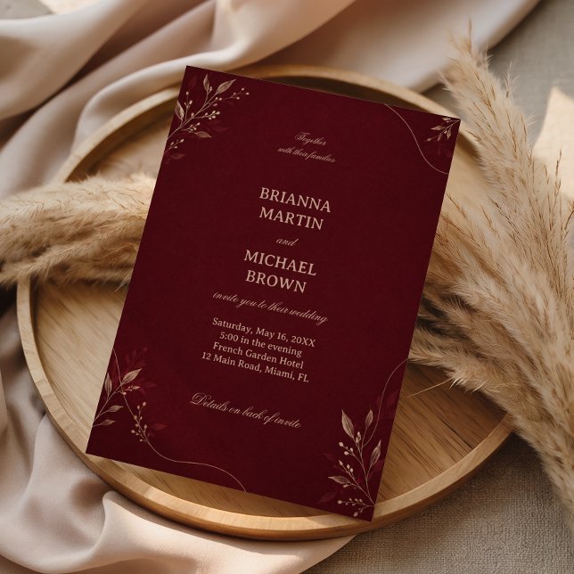 Burgundy Guld Botanisk Inbjudningar (Skapare uppladdad)