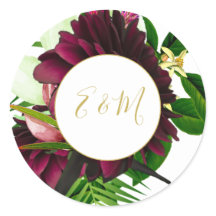 Burgundy Guld Bouquet Modern Bröllop Monogram