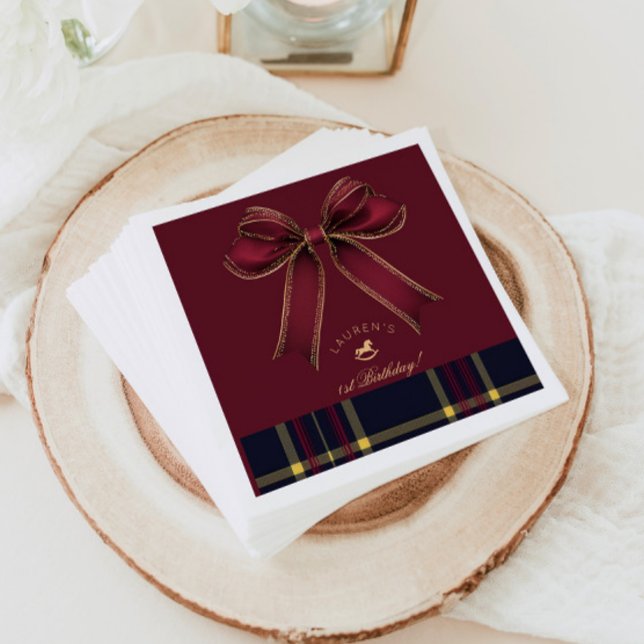Burgundy Guld Bow Rocking Horse Luxury Birthday Pappersservett (Skapare uppladdad)