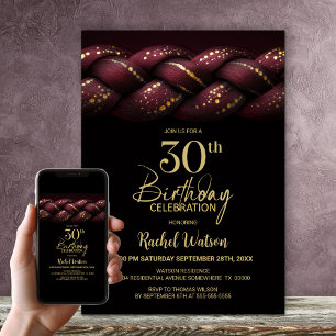 Burgundy Guld Braid 30års födelsedag Party Inbjudningar