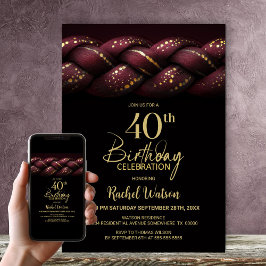 Burgundy Guld Braid 40:e födelsedagen Party Inbjudningar