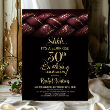 Burgundy Guld Braid Surprise 30års födelsedag Part