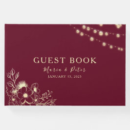 Burgundy Guld Bröllop Guest Bok