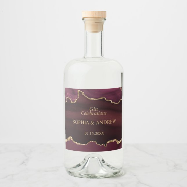 Burgundy Guld Bröllop Liquor Flaska-etikett Spritflaskor Etikett (Framsida)
