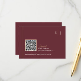 Burgundy Guld Bröllopswebbplats QR-kod Tilläggskort