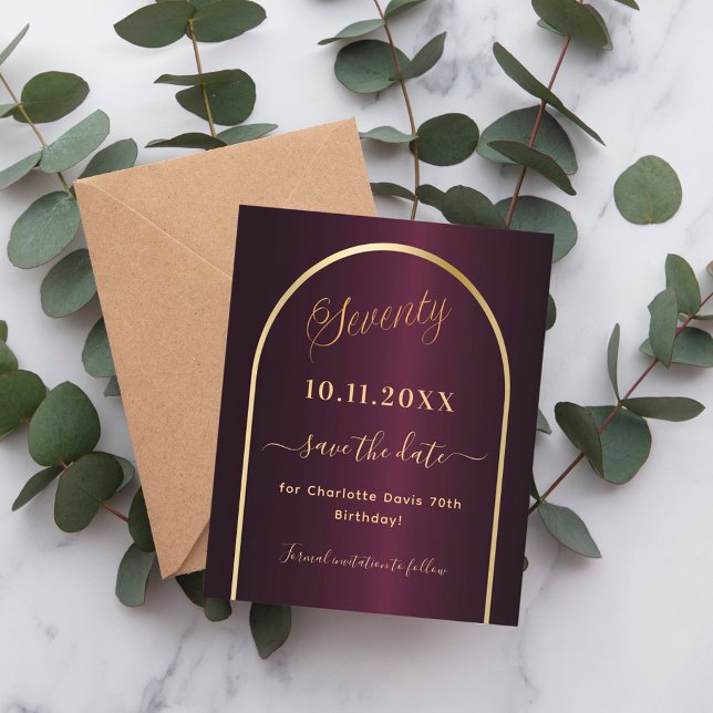 Burgundy guld budget, 70-årsdag, spara datumet flygblad (Skapare uppladdad)