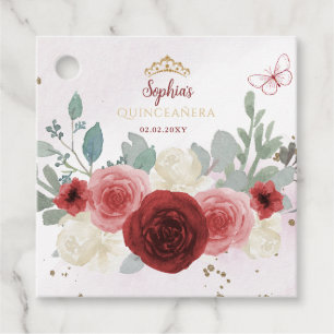 Burgundy Guld Butterfly Tiara Blommigt Quinceañera Gåvor Etiketter